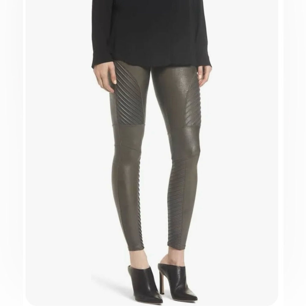 SPANX Gun Metal Grey Faux Leather Moto Leggings Size M